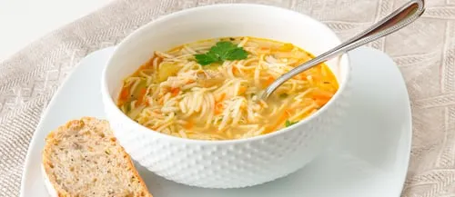 Sopa de pollo y fideos